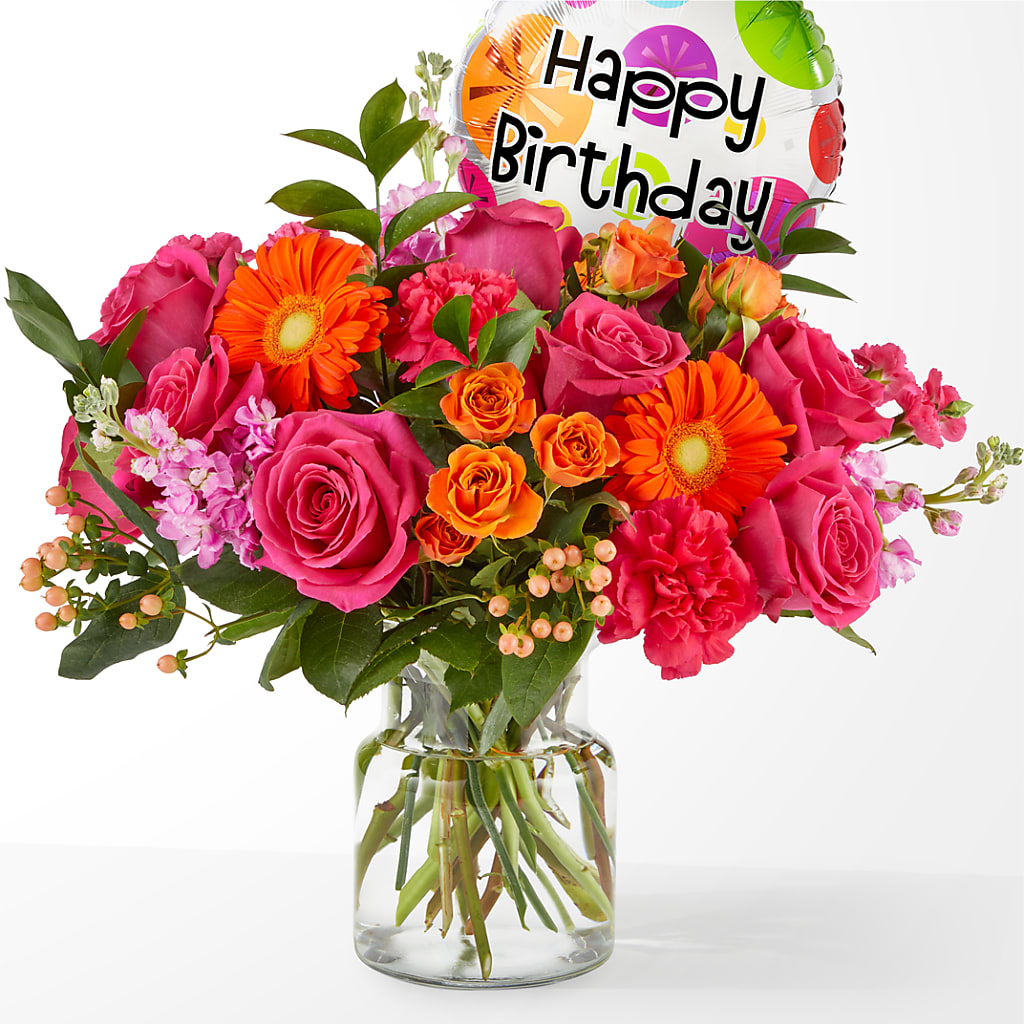 Fiesta Bouquet with Birthday Balloon – Blooming Flowers, Mobile AL