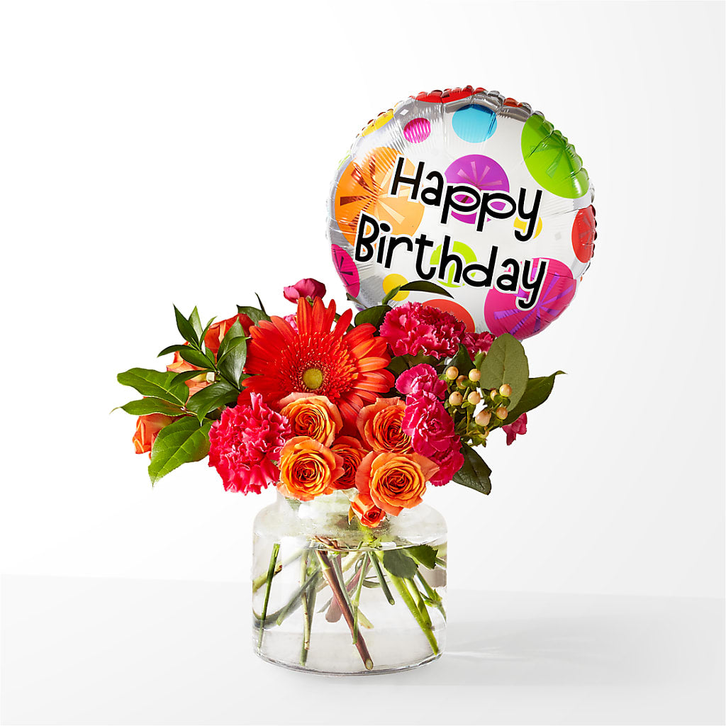 Fiesta Bouquet with Birthday Balloon – Blooming Flowers, Mobile AL