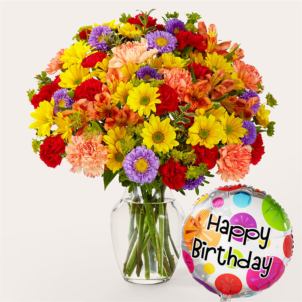 Kaleidoscope Bouquet with Birthday Balloon – Blooming Flowers, Mobile AL