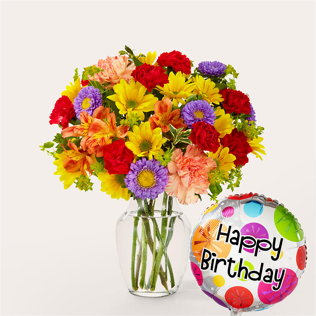Kaleidoscope Bouquet with Birthday Balloon – Blooming Flowers, Mobile AL