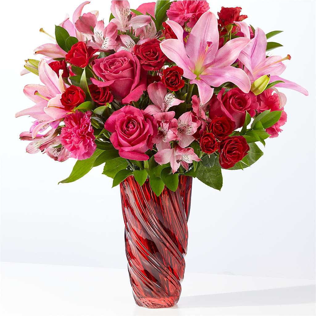 In Love Bouquet with Luxe Swirl Vase – Blooming Flowers, Mobile AL