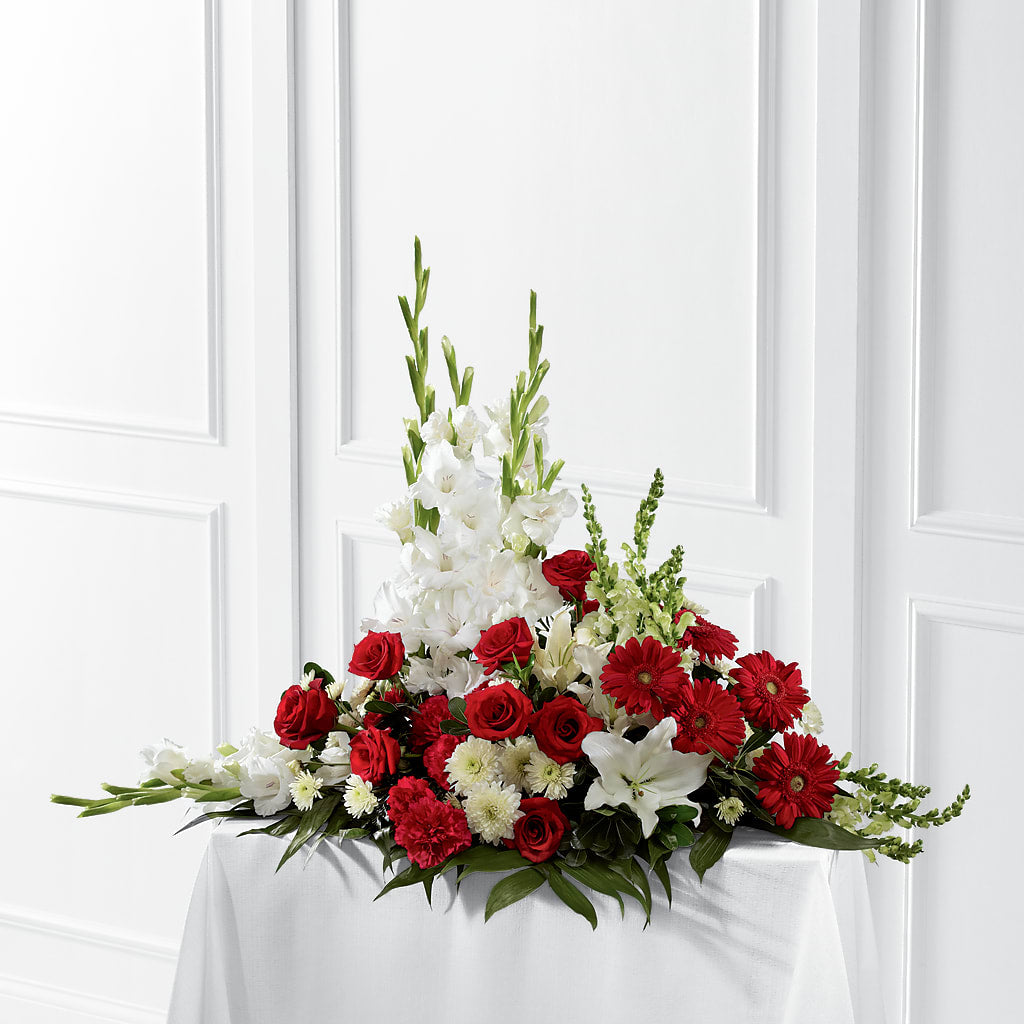 Crimson & White Arrangement – Blooming Flowers, Mobile AL