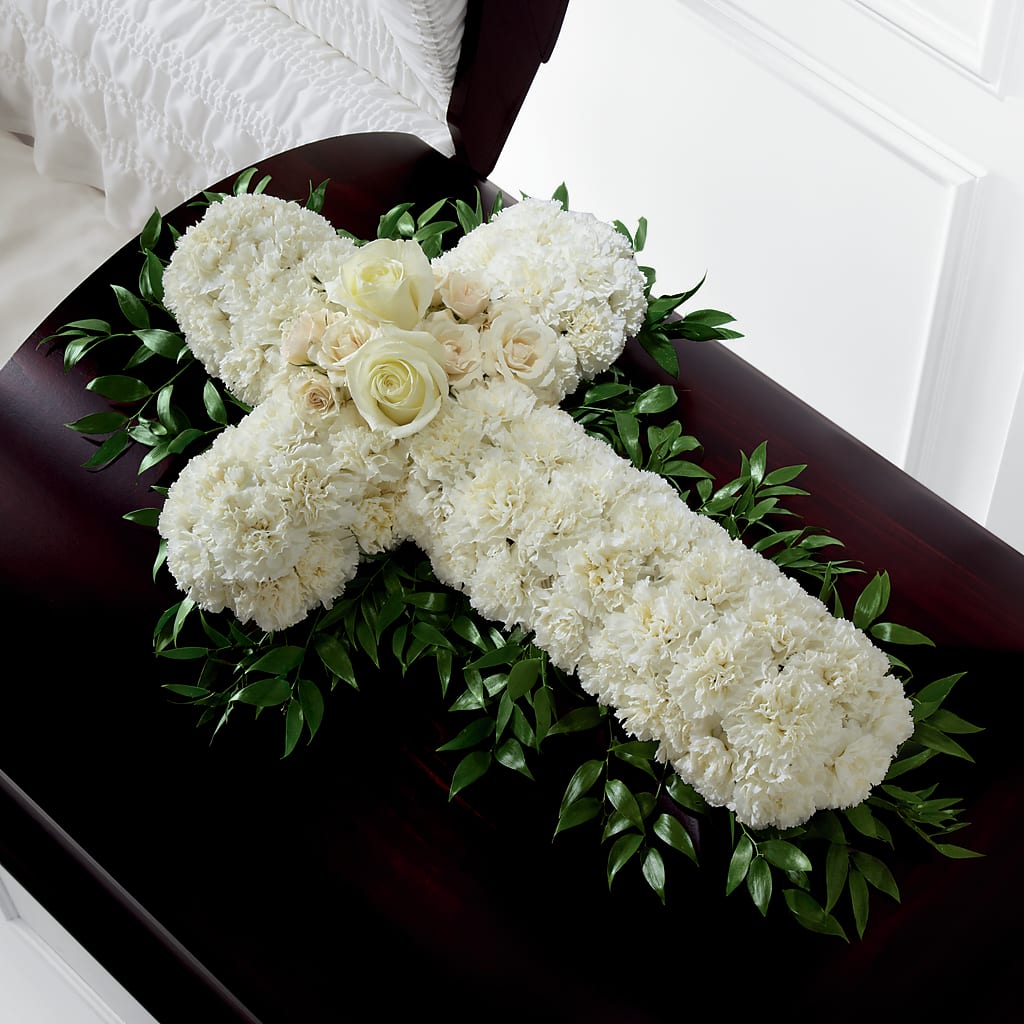 Peaceful Memories Casket Spray (Standard) – Blooming Flowers, Mobile AL