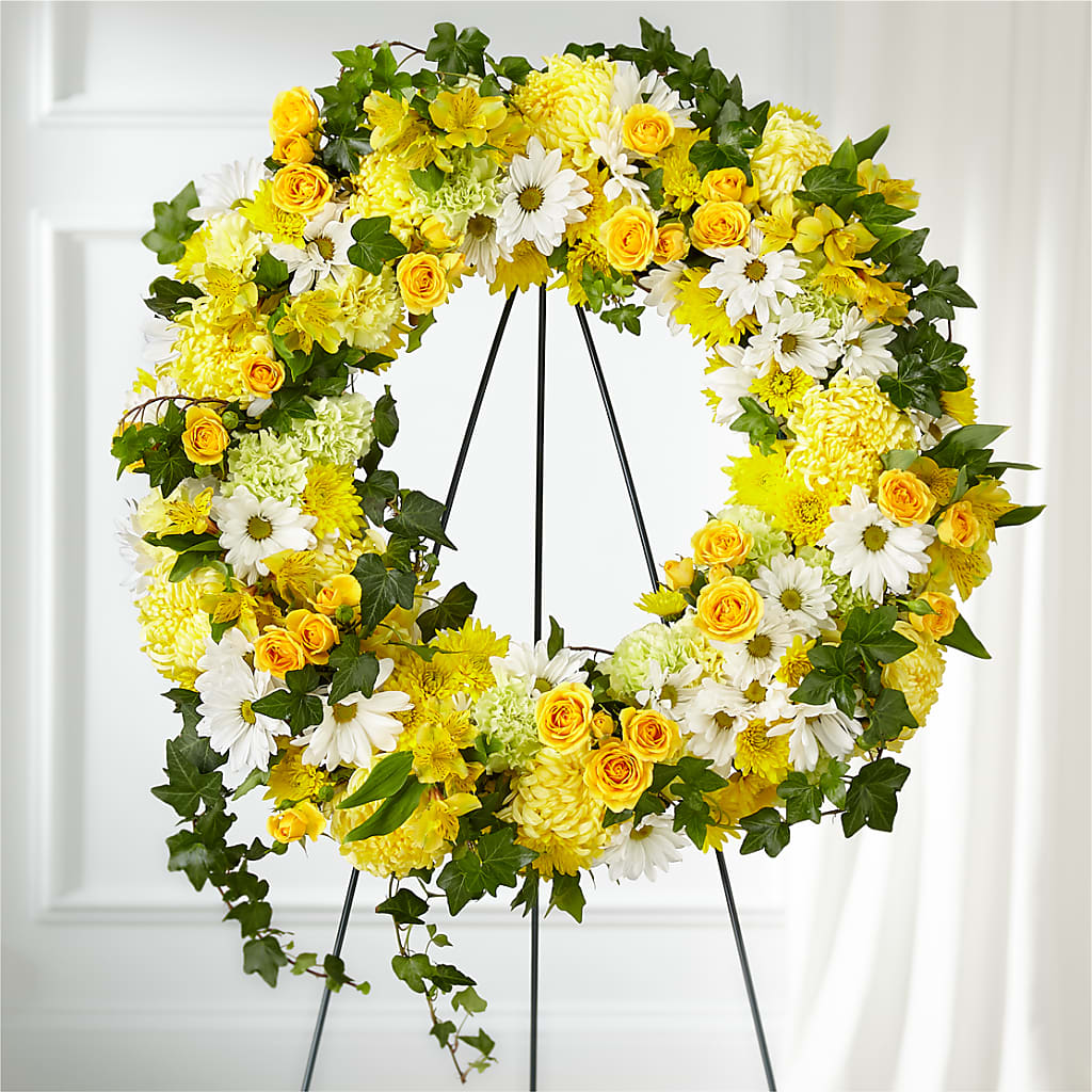 Golden Remembrance Wreath – Blooming Flowers, Mobile AL
