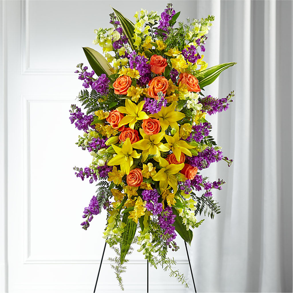 Thoughtful Prayers Standing Spray – Blooming Flowers, Mobile AL
