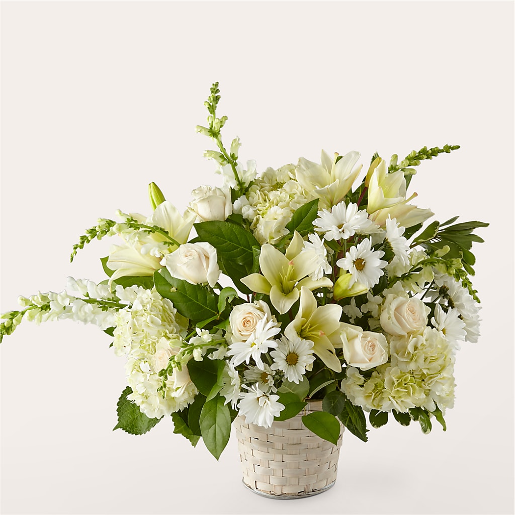 Ivory Elegance Floral Basket – Blooming Flowers, Mobile AL