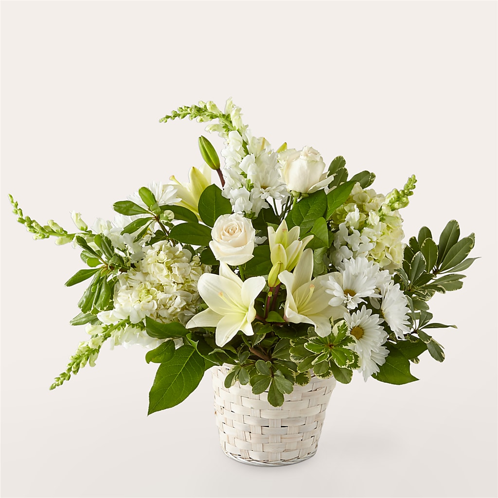 Ivory Elegance Floral Basket – Blooming Flowers, Mobile AL