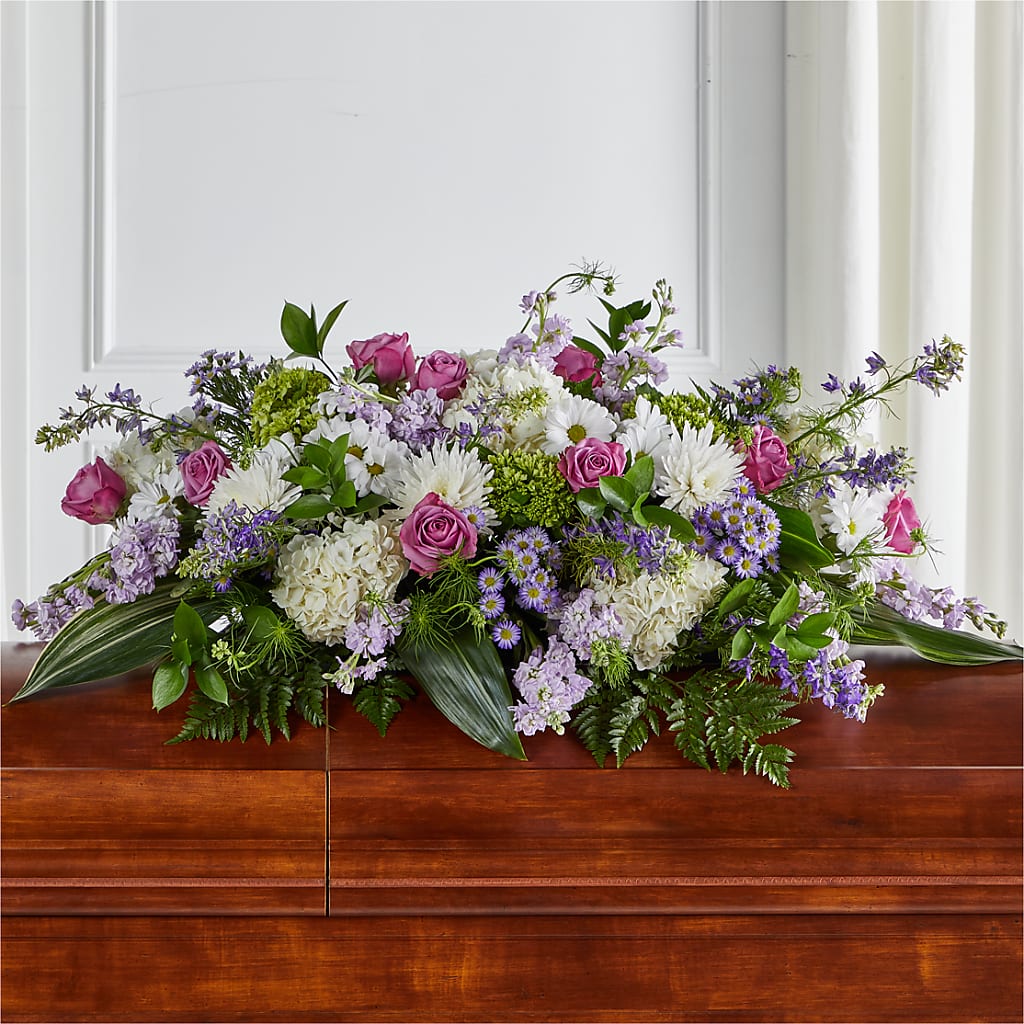 Meadows of Serenity Casket Spray – Blooming Flowers, Mobile AL