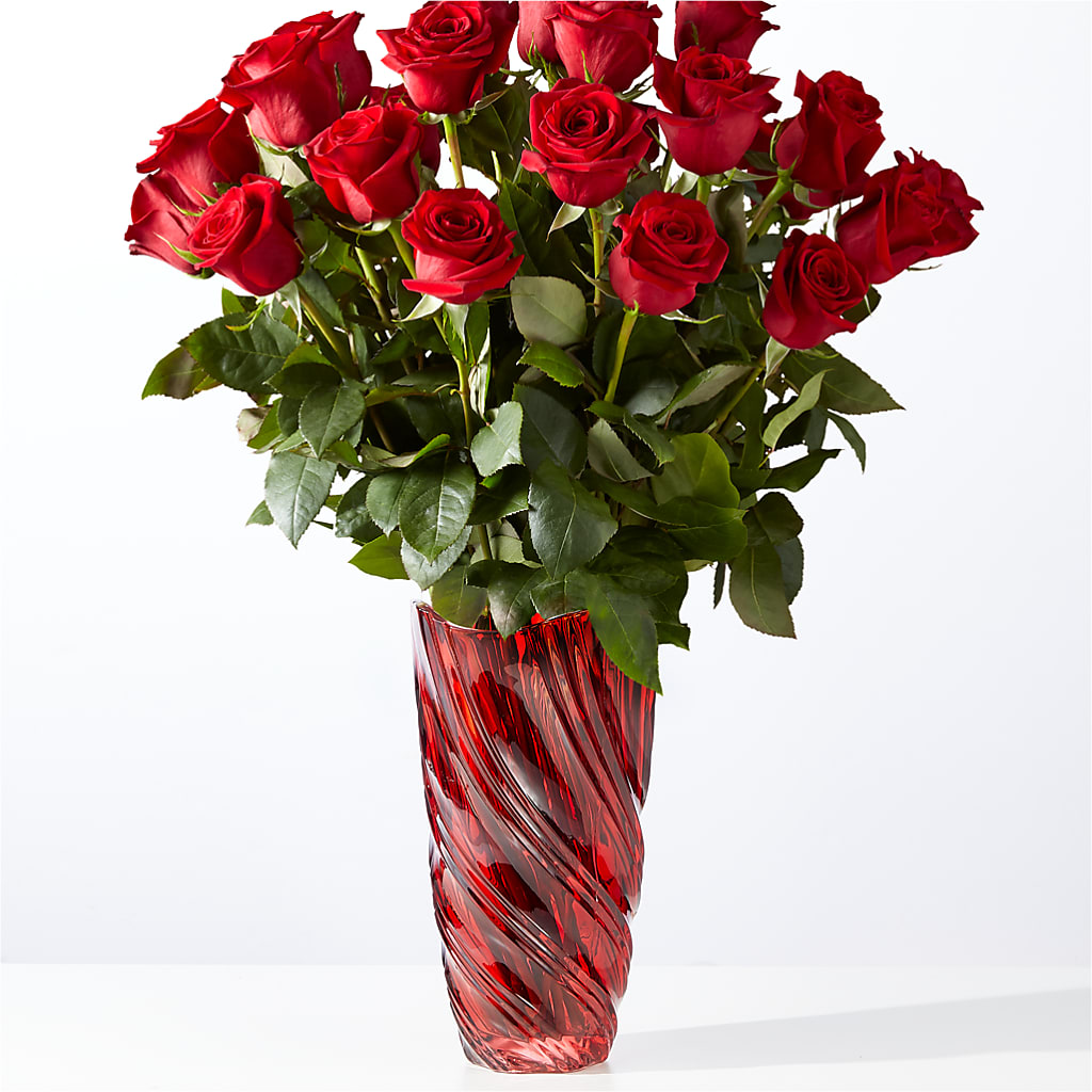 Classic Love Red Rose Bouquet with Luxe Swirl Vase – Blooming Flowers, Mobile AL