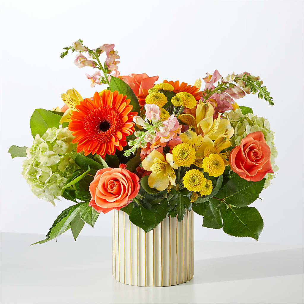 Autumn Sunshine Bouquet with Ivory Vase –  Blooming Flowers, Mobile AL