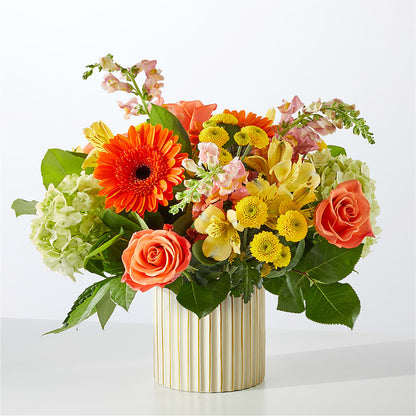 Autumn Sunshine Bouquet with Ivory Vase –  Blooming Flowers, Mobile AL