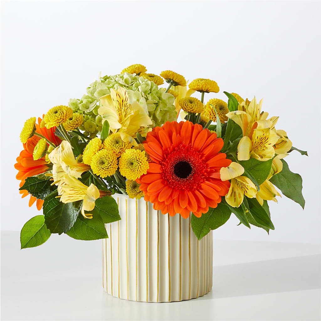 Autumn Sunshine Bouquet with Ivory Vase –  Blooming Flowers, Mobile AL