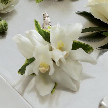 White Mini Cymbidium Boutonniere –  Blooming Flowers, Mobile AL